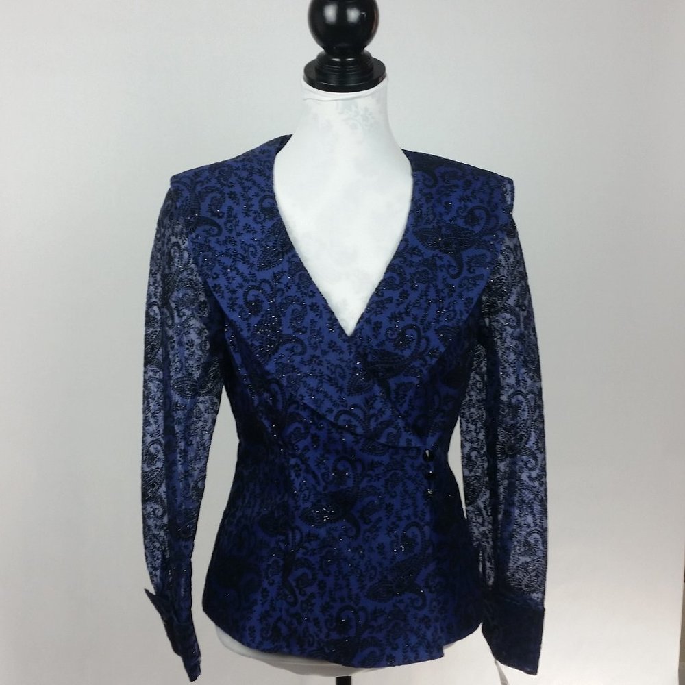 NWT Alex Evenings Women's Blouse Blue Glitter Smal